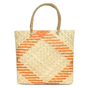 MAYANSHUL Mexican handbag Palm Leaf for Women | Handcrafted by Mexican Artisan | Summer Beach Tote Bag |100% Ecological | Beige and Orange color | Lightweight