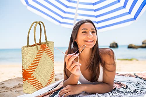 MAYANSHUL Mexican handbag Palm Leaf for Women | Handcrafted by Mexican Artisan | Summer Beach Tote Bag |100% Ecological | Beige and Orange color | Lightweight