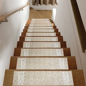 antep rugs non slip stair treads carpet bohemian distressed peel and stick alfombras, set of 13, beige, 8″x30″