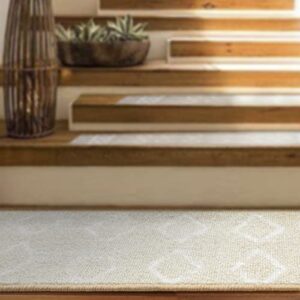 Antep Rugs Non Slip Stair Treads Carpet Bohemian Distressed Peel and Stick Alfombras, Set of 13, Beige, 8"x30"