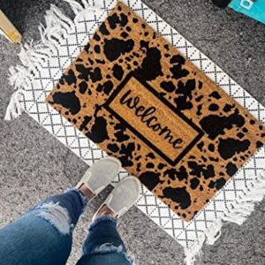 Boho Cow Print Doormat Boho Decor Cow Print Boho Rug Welcome Front Door Mat Outdoor Porch Decor Welcome Doormat Home Gifts Machine Washable Shoe Mat Porch Decor 20X32 Inches