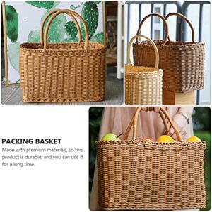 VOSAREA Wicker Picnic Basket Woven Natural Household Basket with Lid Hand Woven Fruit Hamper Flower Arrangement Basket for Camping Wedding