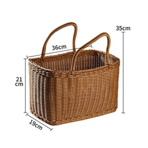 VOSAREA Wicker Picnic Basket Woven Natural Household Basket with Lid Hand Woven Fruit Hamper Flower Arrangement Basket for Camping Wedding