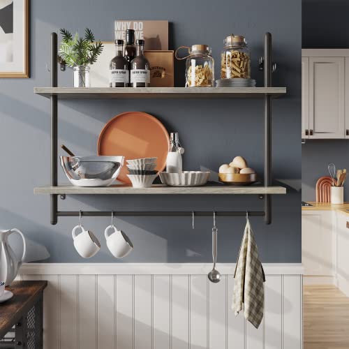 Bestier Kitchen Sideboard with Storage for Coffee bar Bundle with 31" Industrial Floating Shelving Kitchen Wall-Mounted Shelf with Towel Bar