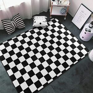 checkered flag racing black and white kids rugs, indoor non-slip area rugsmachine washable breathable durable carpet for front entrance floor decor 2′ by 3′
