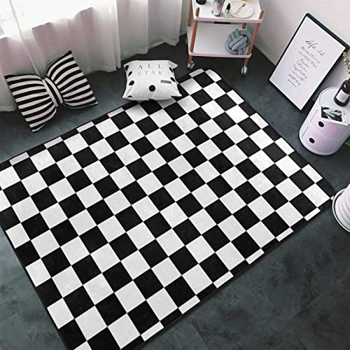 Checkered Flag Racing Black and White Kids Rugs, Indoor Non-Slip Area RugsMachine Washable Breathable Durable Carpet for Front Entrance Floor Decor 2' by 3'