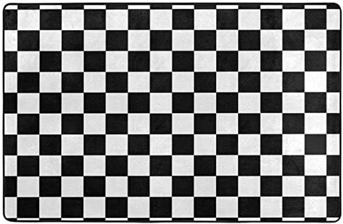 Checkered Flag Racing Black and White Kids Rugs, Indoor Non-Slip Area RugsMachine Washable Breathable Durable Carpet for Front Entrance Floor Decor 2' by 3'