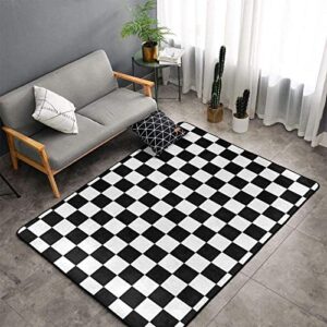 Checkered Flag Racing Black and White Kids Rugs, Indoor Non-Slip Area RugsMachine Washable Breathable Durable Carpet for Front Entrance Floor Decor 2' by 3'