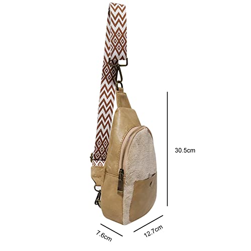 Sling Bag for Women PU Leather Crossbody Plush Splicing Satchel Chest Daypack Shoulder Backpack Cycling Hiking Travel