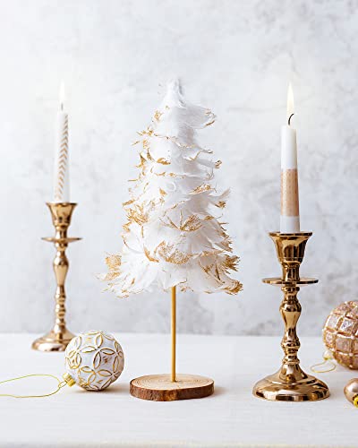 Viyffo 12 Inch White Taper Candles with Gold Leaf, Dripless Tapered Candle Up to 9 Hour+ Burning Time, Unscented and Smokeless Handmade Gift for Events, Dinner, Home Decor, Christmas, Advent