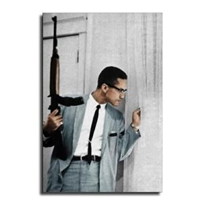 hhgaoart malcolm x with gun poster black history wall art decor civil rights us history motivational quotes canvas print paintings picture for living room decoration (unframe ,16×24 inch)