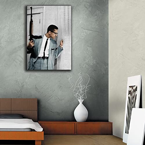 HHGaoArt Malcolm X with Gun Poster Black History Wall Art Decor Civil Rights Us History Motivational Quotes Canvas Print Paintings Picture for Living Room Decoration (Unframe ,16x24 inch)