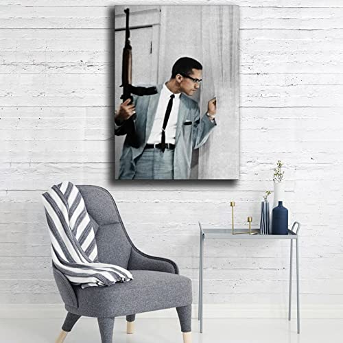 HHGaoArt Malcolm X with Gun Poster Black History Wall Art Decor Civil Rights Us History Motivational Quotes Canvas Print Paintings Picture for Living Room Decoration (Unframe ,16x24 inch)