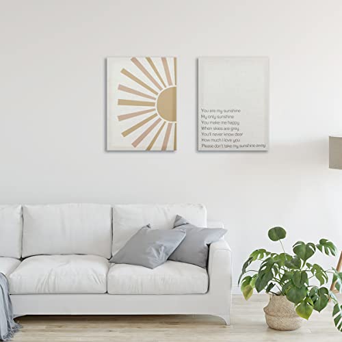 Anyzal Boho Sun Canvas Wall Art, Modern Bohemia Sunset Sunrise Wall Art Canvas Prints Ready to Hang, Geometric Sunshine Wall Decor for Living Room, Bedroom (11.8" W x 15.7" H x 2 PCS)