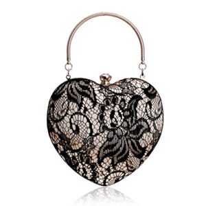 avryn women’s clutch bags,purse handbag,women heart shaped evening bag banquet cluth handbag purse party lace bags black (color : black)