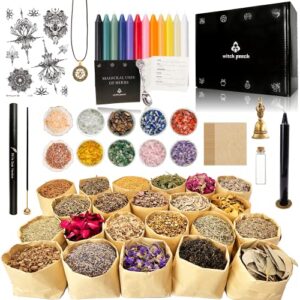 witchcraft supplies of witchy gifts – 76 pcs wiccan supplies and tools include crystals for witchcraft,spell candle,herbs for witchcraft