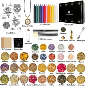 Witchcraft Supplies of Witchy Gifts - 76 PCS Wiccan Supplies and Tools Include Crystals for Witchcraft,Spell Candle,Herbs for Witchcraft