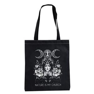 cmnim witchy gifts witchcraft accessories tote bag nature is my church witch stuff for halloween wiccan and pagan sister gift (witchcraft black tote bag)