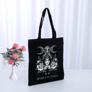 CMNIM Witchy Gifts Witchcraft Accessories Tote Bag Nature Is My Church Witch Stuff for Halloween Wiccan And Pagan Sister Gift (Witchcraft Black Tote Bag)
