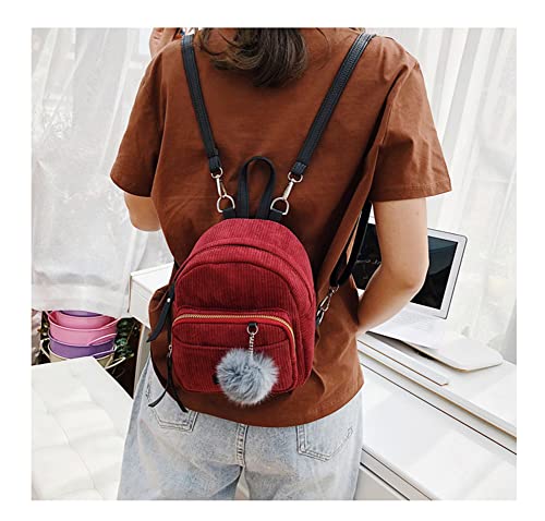 SINSINQUEEN Ladies Corduroy School Backpacks Solid Color Casual Backpack Vintage Travel Backpack for Female Small Mobile phone package (Red)