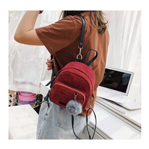 SINSINQUEEN Ladies Corduroy School Backpacks Solid Color Casual Backpack Vintage Travel Backpack for Female Small Mobile phone package (Red)