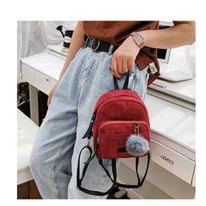 SINSINQUEEN Ladies Corduroy School Backpacks Solid Color Casual Backpack Vintage Travel Backpack for Female Small Mobile phone package (Red)