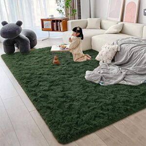 jocovieh soft deep-green rugs for bedroom, 4×6 feet fluffy carpets, indoor modern plush area rugs for living room kids girls room, non-slip shag rug for nursery home decor, deep-green