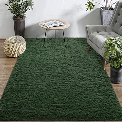 Jocovieh Soft Deep-Green Rugs for Bedroom, 4x6 Feet Fluffy Carpets, Indoor Modern Plush Area Rugs for Living Room Kids Girls Room, Non-Slip Shag Rug for Nursery Home Decor, Deep-Green