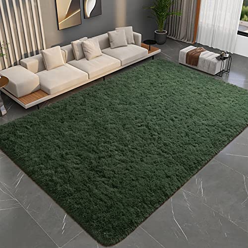 Jocovieh Soft Deep-Green Rugs for Bedroom, 4x6 Feet Fluffy Carpets, Indoor Modern Plush Area Rugs for Living Room Kids Girls Room, Non-Slip Shag Rug for Nursery Home Decor, Deep-Green