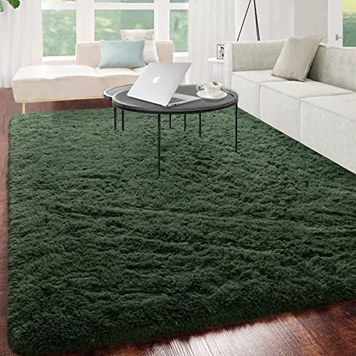 Jocovieh Soft Deep-Green Rugs for Bedroom, 4x6 Feet Fluffy Carpets, Indoor Modern Plush Area Rugs for Living Room Kids Girls Room, Non-Slip Shag Rug for Nursery Home Decor, Deep-Green