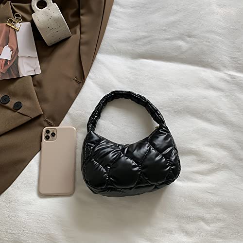 Puffer Handbag Padded Puffy Purse for Women Quilted Clutch Purse Lightweight Winter Down Cotton Padded Hobo Handbag for Office, Travel, School