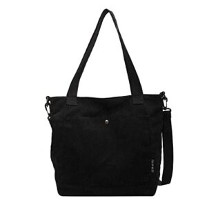croduroy crossbody bag, zipper messenger tote bag shoulder hobo bag work colledge shopping travel, black