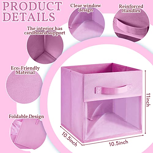 Marsui 8 Pcs Cube Storage Bins with Clear Window 11'' Cube Storage Organizer Bins for Closet with Front Handle Collapsible Storage Cubes Fabric Baskets Box for Collection (Blue, Purple, Rose, Pink)