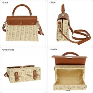 So'each Women's Handbag Wicker Straw Crossbody Rattan Bag Boho Crossbody Bag Beige