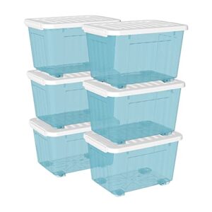 cetomo 55l*6 plastic storage box,clear blue, tote box, organizing container with durable lid and secure latching buckles, stackable and nestable, 6pack, with buckle