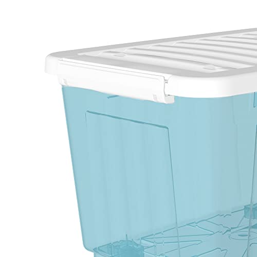 Cetomo 55L*6 Plastic Storage Box,Clear Blue, Tote box, Organizing Container with Durable Lid and Secure Latching Buckles, Stackable and Nestable, 6Pack, with Buckle