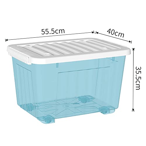 Cetomo 55L*6 Plastic Storage Box,Clear Blue, Tote box, Organizing Container with Durable Lid and Secure Latching Buckles, Stackable and Nestable, 6Pack, with Buckle