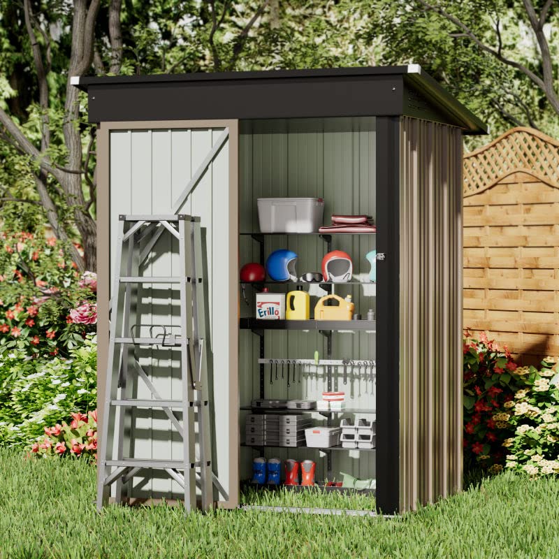 Rankok Outdoor Storage Shed 5X3 FT Small Outside Sheds & Outdoor Storage Anti-Corrosion Metal Shed Waterproof Outdoor Storage Cabinet Dog House with Door & Lock for Backyard Patio Lawn