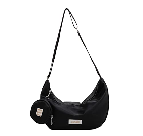 Womens Multipurpose Crossbody Hobo Bags Small Shoulder Bag Fashion 2 in 1 Zip Handbags with Coin Purse (Black)