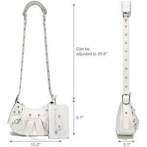 CATMICOO Shoulder Bag for Women Punk Style Rivet Satchel Handbags Y2K Purse with Removable Zipped Pouch