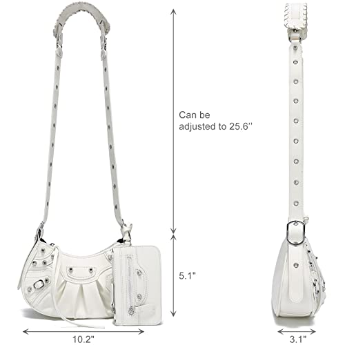 CATMICOO Shoulder Bag for Women Punk Style Rivet Satchel Handbags Y2K Purse with Removable Zipped Pouch