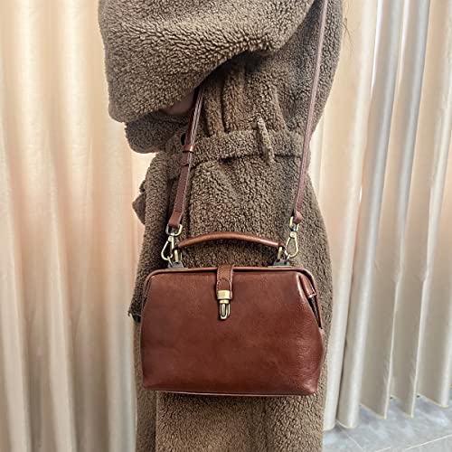 Leather Bags Purses and Handbags Shoulder Bags for Women Soft Leather Ladies Crossbody Bag & Carry Bag Doctor Bag Retro Style (Dark Brown)