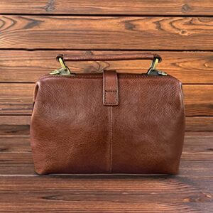 Leather Bags Purses and Handbags Shoulder Bags for Women Soft Leather Ladies Crossbody Bag & Carry Bag Doctor Bag Retro Style (Dark Brown)