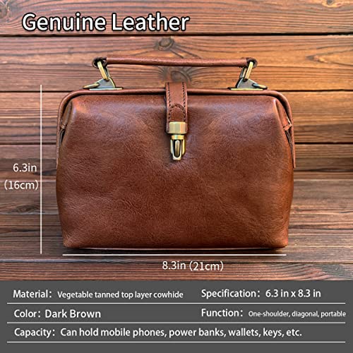 Leather Bags Purses and Handbags Shoulder Bags for Women Soft Leather Ladies Crossbody Bag & Carry Bag Doctor Bag Retro Style (Dark Brown)