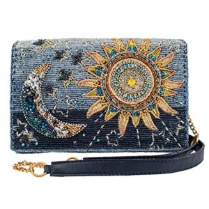 mary frances solar system beaded sun and moon crossbody clutch handbag, blue