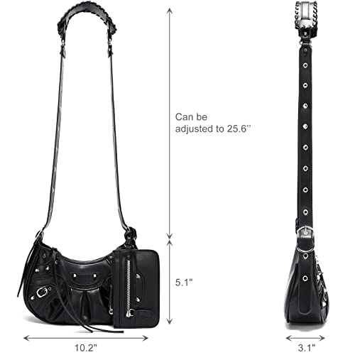 CATMICOO Shoulder Bag for Women Punk Style Rivet Satchel Handbags Y2K Purse with Removable Zipped Pouch