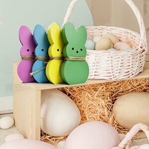 4Pcs Easter Wooden Sign Pink Blue Yellow Green Easter Bunny Wooden Table Centerpieces with Jute Rope Freestanding Rabbit Shape Tabletop Decoration for Home Spring Desk Home Office Farmhouse Decor Gift Party Supplies
