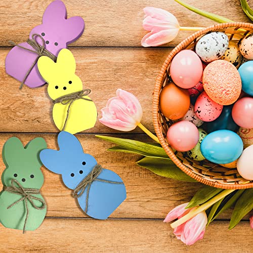 4Pcs Easter Wooden Sign Pink Blue Yellow Green Easter Bunny Wooden Table Centerpieces with Jute Rope Freestanding Rabbit Shape Tabletop Decoration for Home Spring Desk Home Office Farmhouse Decor Gift Party Supplies