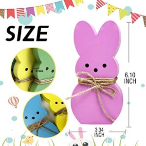 4Pcs Easter Wooden Sign Pink Blue Yellow Green Easter Bunny Wooden Table Centerpieces with Jute Rope Freestanding Rabbit Shape Tabletop Decoration for Home Spring Desk Home Office Farmhouse Decor Gift Party Supplies