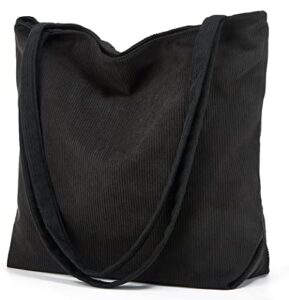 women corduroy tote bag big capacity satchel shoulder bag travel bag crossbody bag stylish tote handbag hobo bag 2022, black